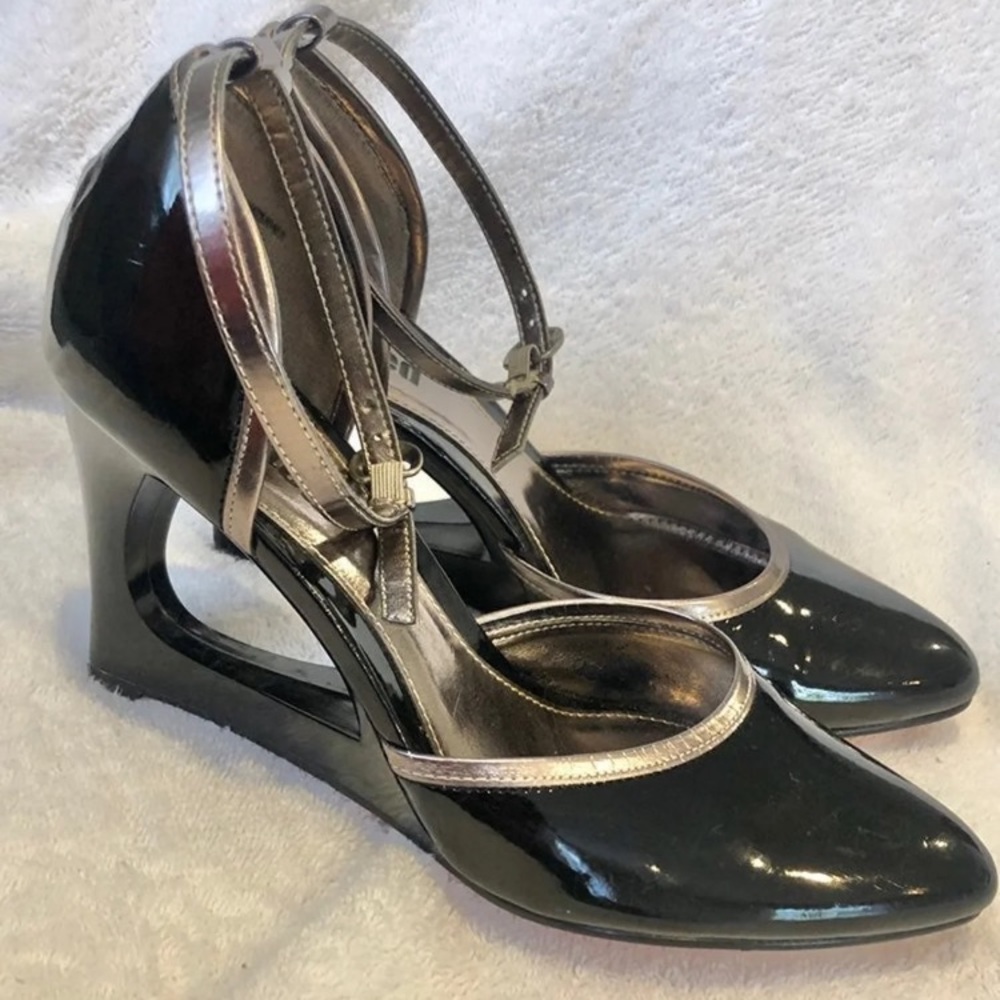 Unlisted Black patent leather funky heel